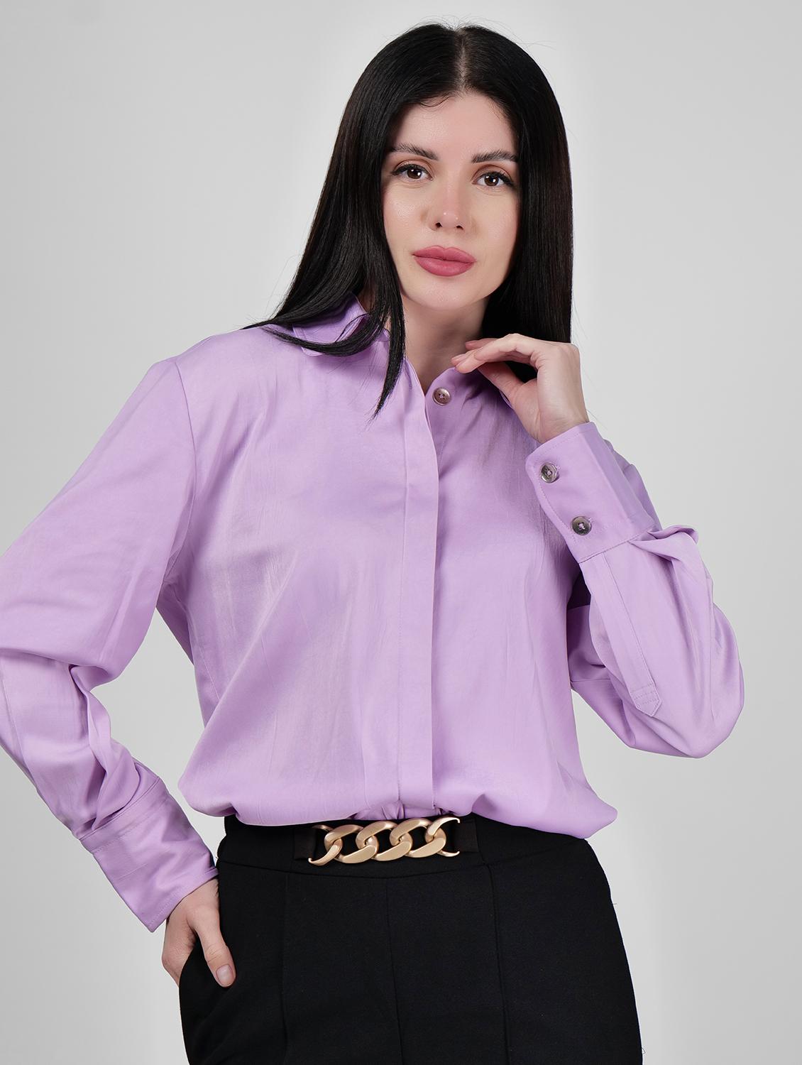 women solid collared long sleeves regular shirt - 21693244 -  Zoom Image - 0