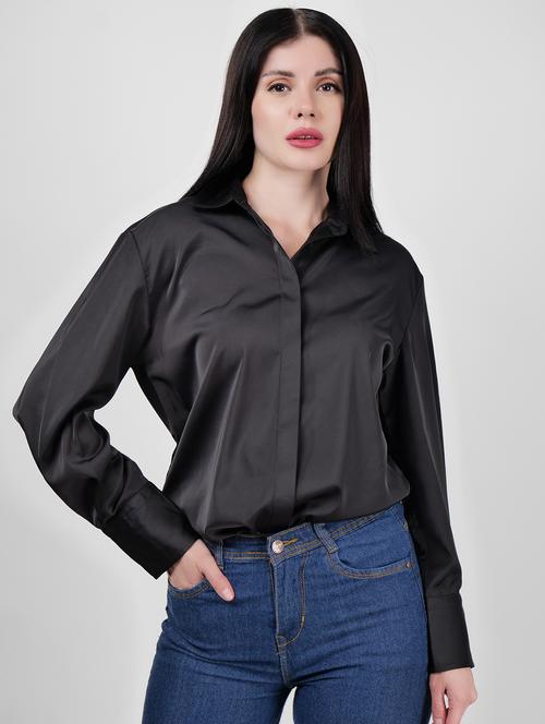 women solid collared long sleeves regular shirt - 21693247 -  Standard Image - 0