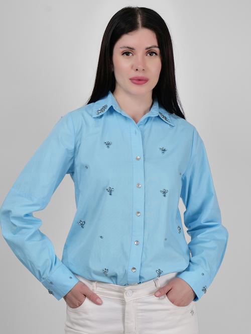 women embellished collared long sleeves regular shirt - 21693248 - Standard Image - 0