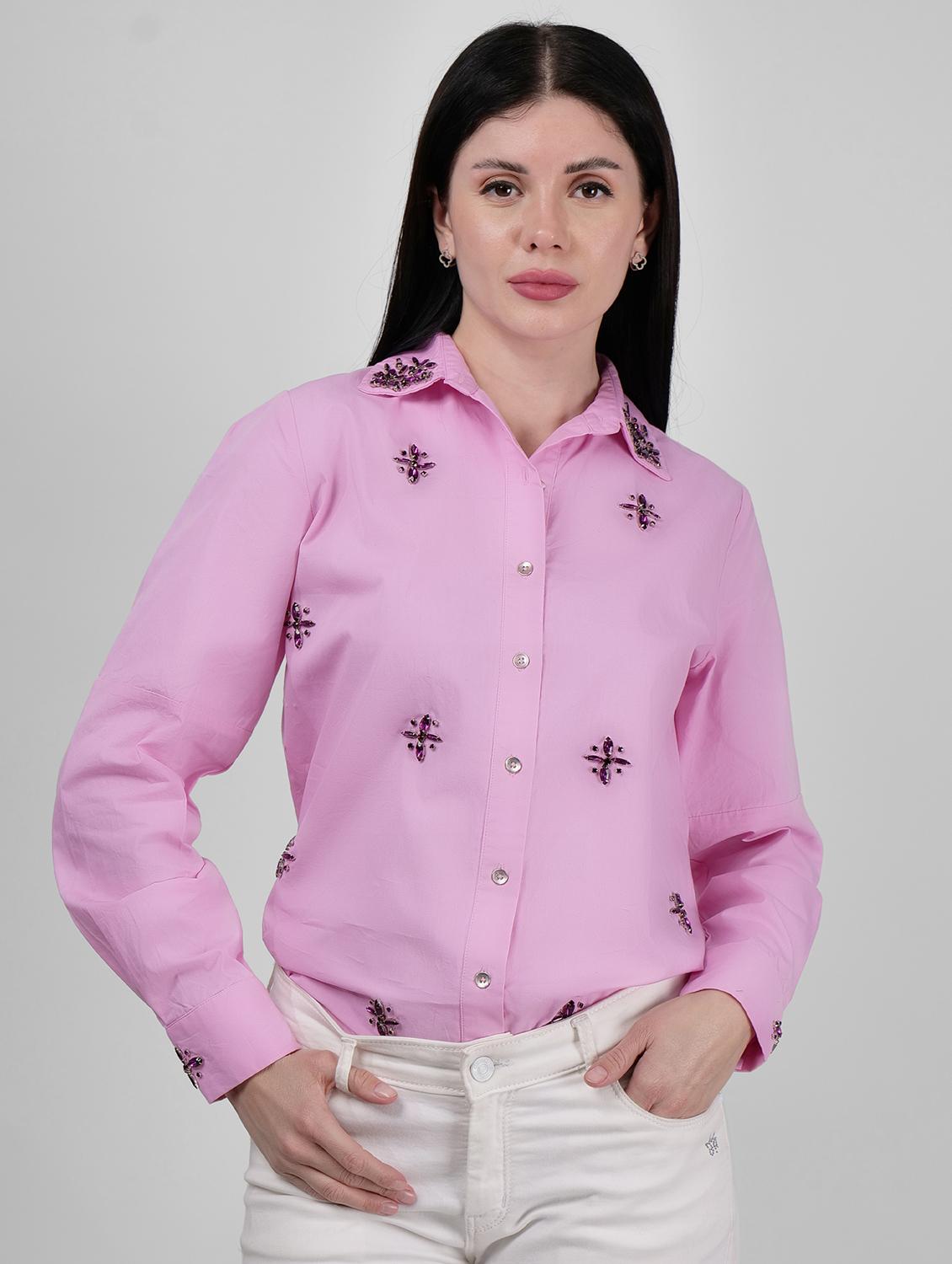 women embellished collared long sleeves regular shirt - 21693249 -  Zoom Image - 0