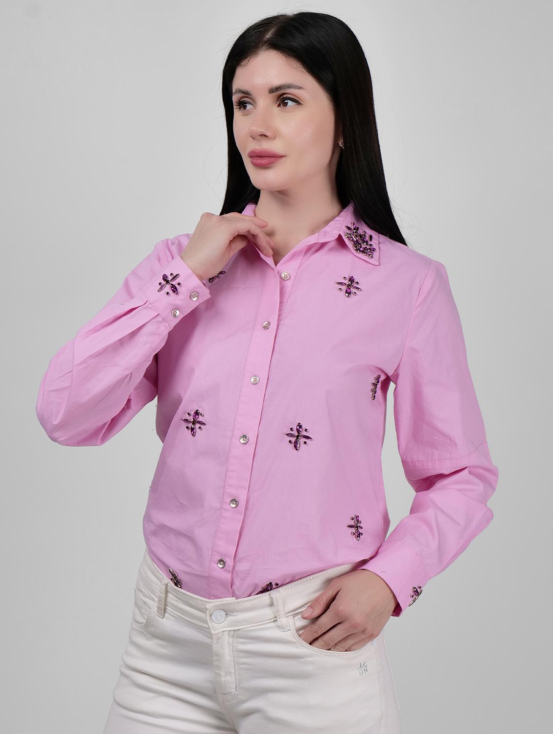 women embellished collared long sleeves regular shirt - 21693249 - Standard Image - 2