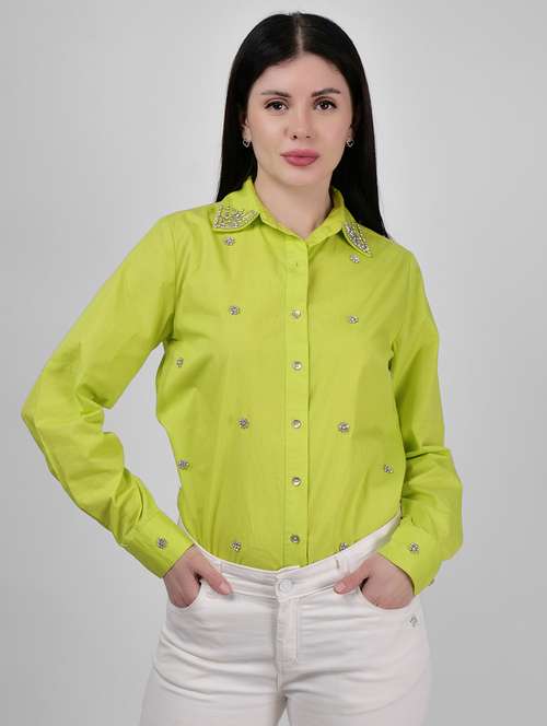 women embellished collared long sleeves regular shirt - 21693250 - Standard Image - 0