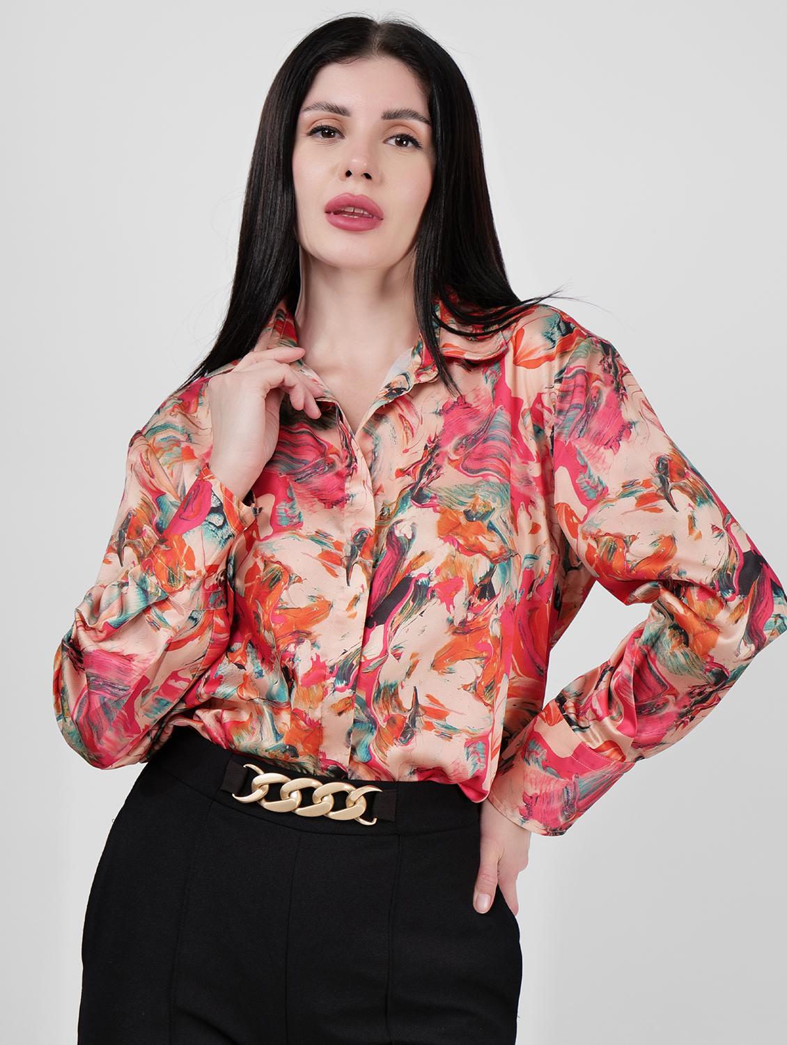 women printed collared long sleeves shirt - 21693255 -  Zoom Image - 0