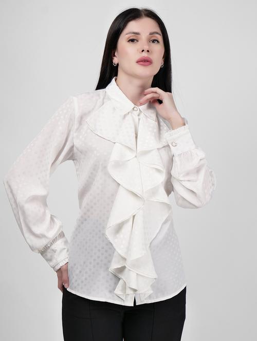 women ruffle detailed collared long sleeves shirt - 21693259 - Standard Image - 0