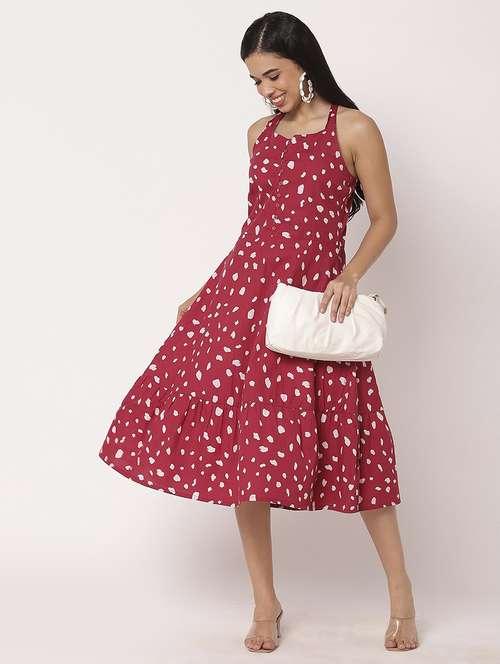women printed halter neck tiered dress - 21693289 -  Standard Image - 0