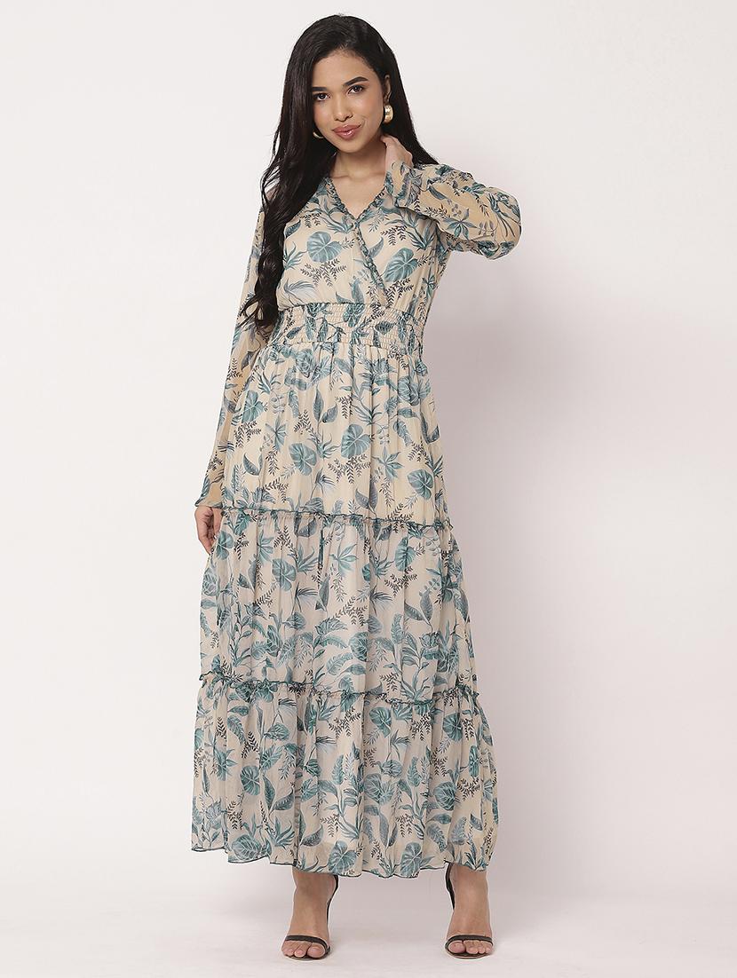 women printed long sleeves tiered dress - 21693298 -  Zoom Image - 0