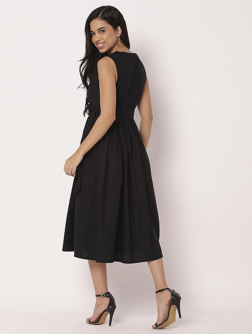 women solid sweetheart neck fit & flare dress - 21693302 - Standard Image - 2