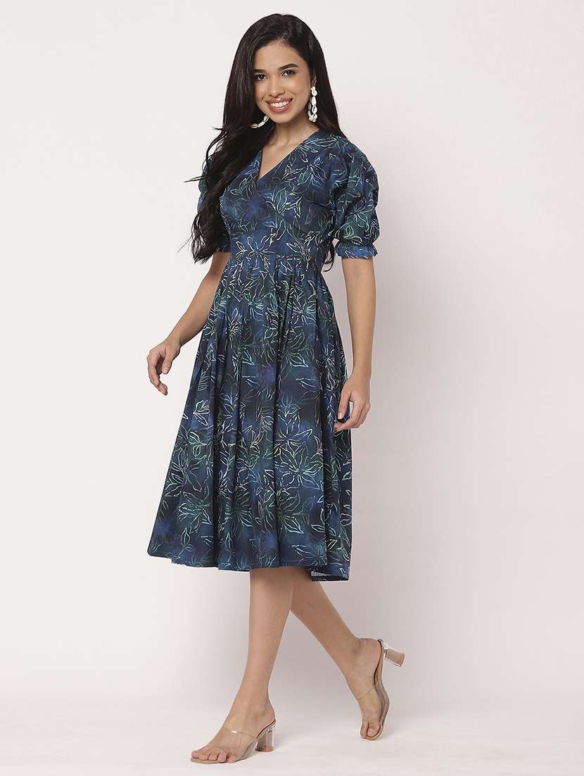 women floral printed v neck fit & flare dress - 21693305 -  Standard Image - 2