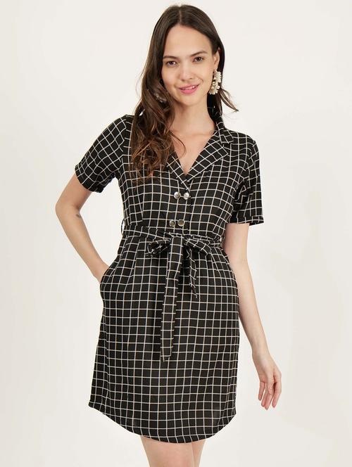 women checkered lapel collar a-line dress - 21693308 - Standard Image - 0