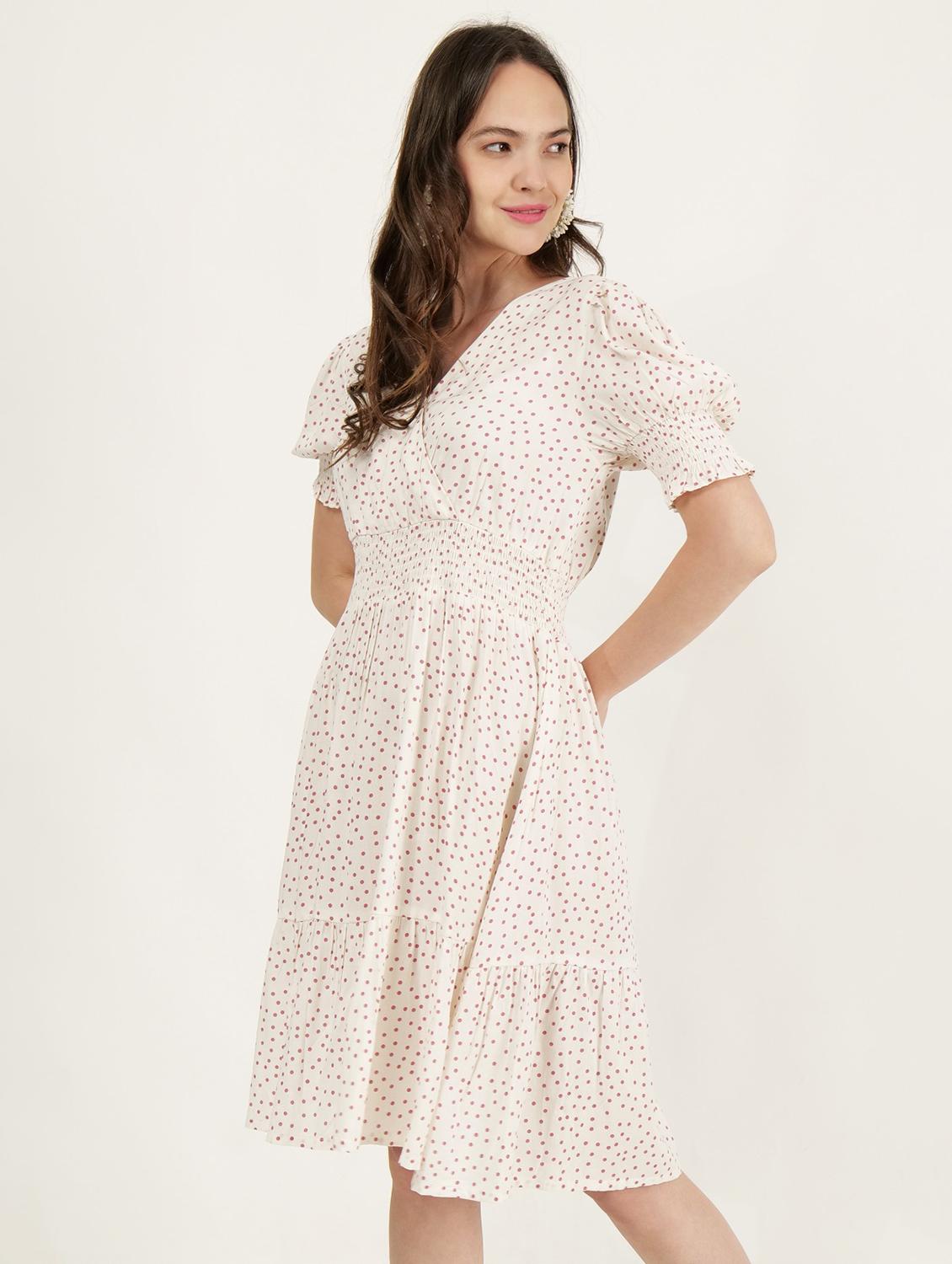 women puff sleeves polka dots tiered dress - 21693309 - Standard Image - 2