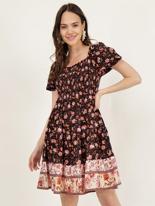 women square neck floral printed tiered dress - 21693311 - Standard Image - 0
