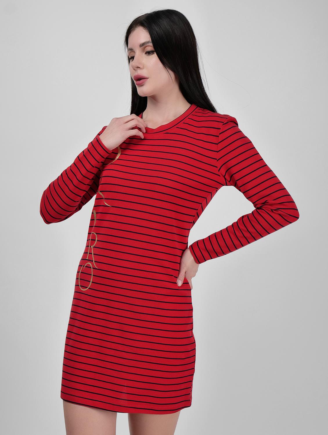 women round neck striped t-shirt dress - 21693314 - Standard Image - 2