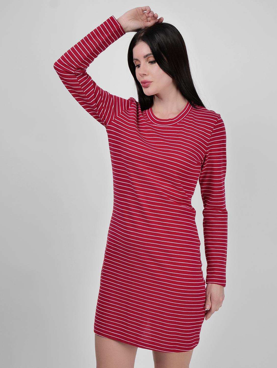 women round neck striped t-shirt dress - 21693315 - Standard Image - 2