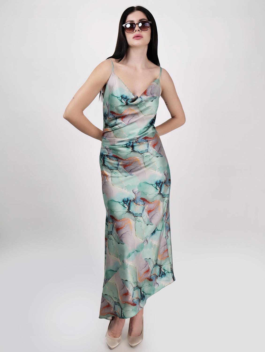 women cowl neck printed asymmetric dress - 21693319 - Standard Image - 2