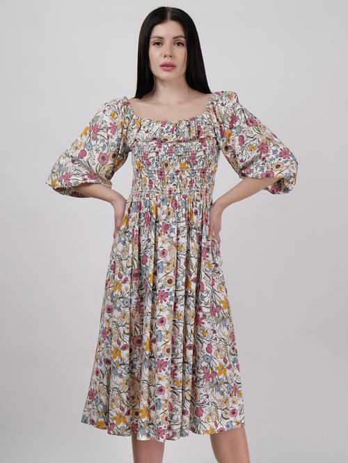 women square neck floral printed fit & flare dress - 21693321 -  Standard Image - 0