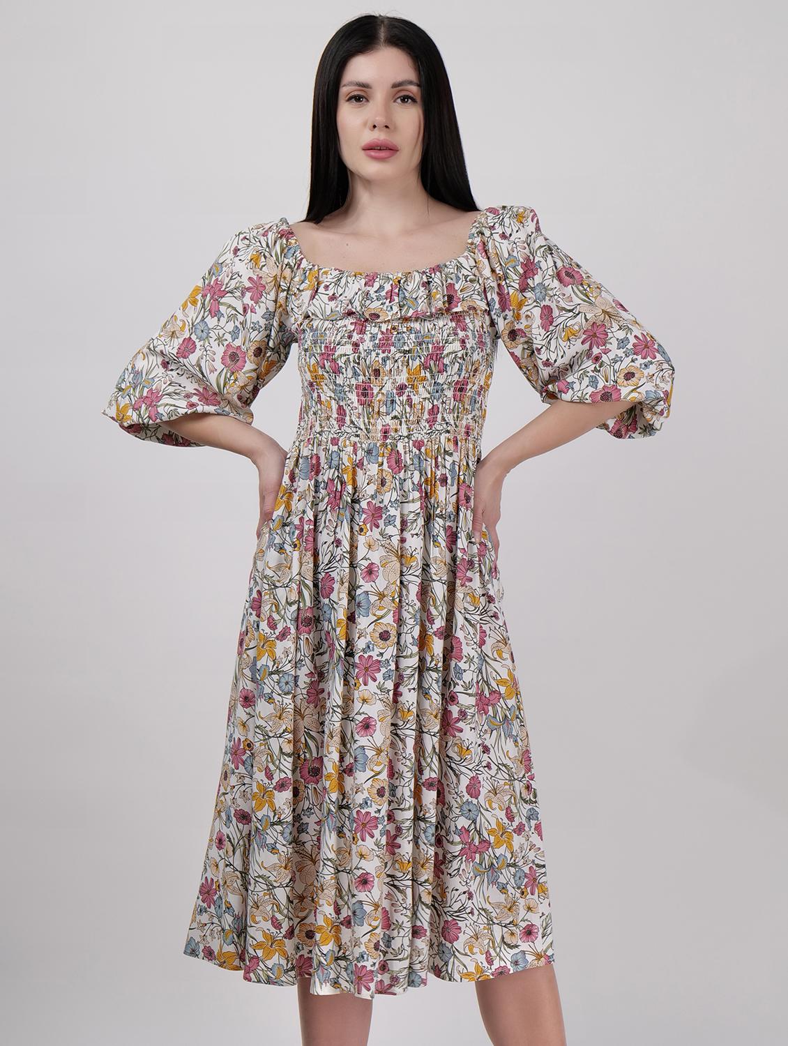 women square neck floral printed fit & flare dress - 21693321 -  Zoom Image - 0