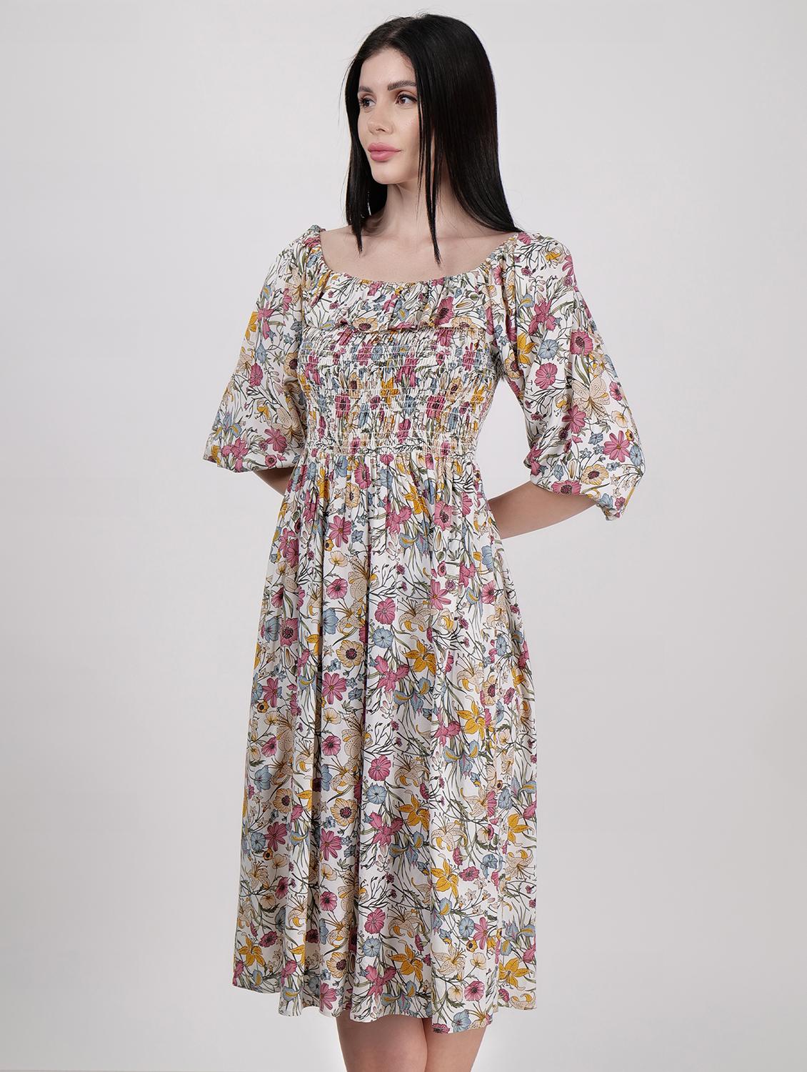 women square neck floral printed fit & flare dress - 21693321 - Standard Image - 2