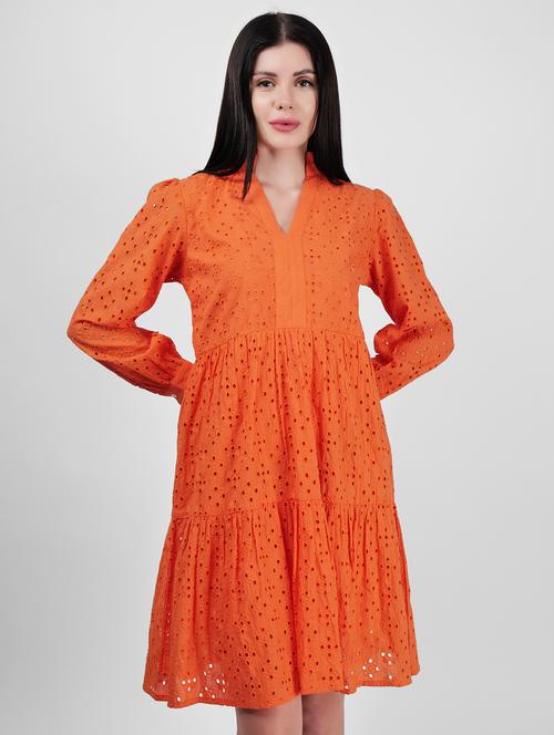 women mandarin neck solid tiered dress - 21693322 - Standard Image - 0