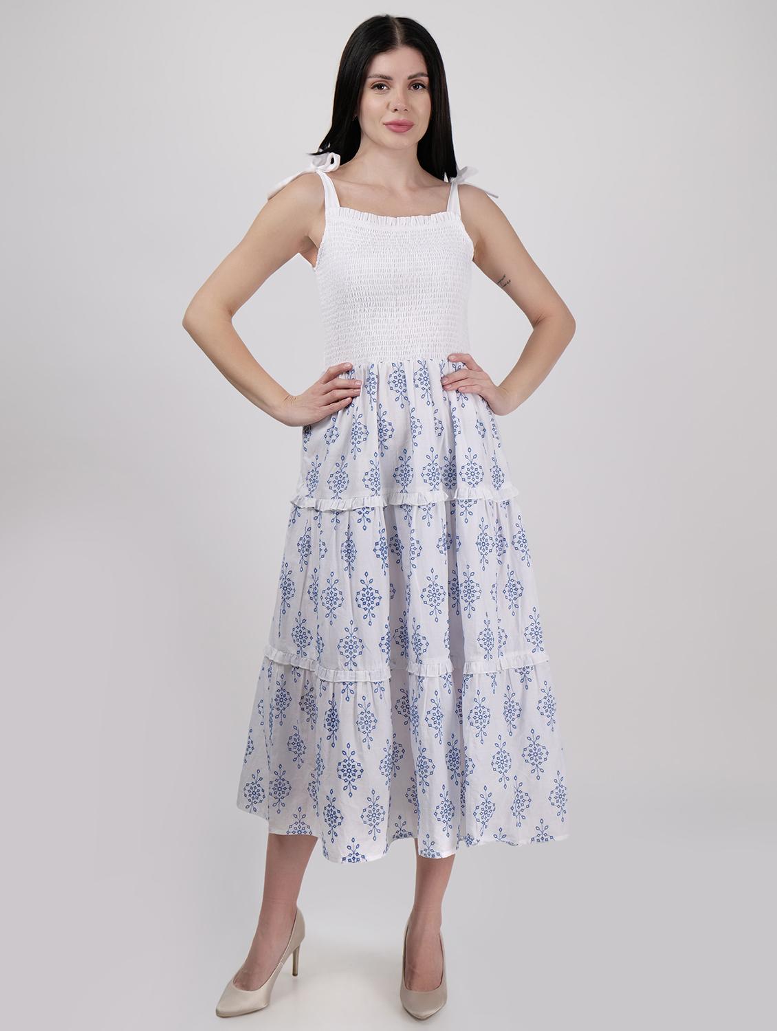women tie up neck printed tiered dress - 21693330 -  Zoom Image - 0