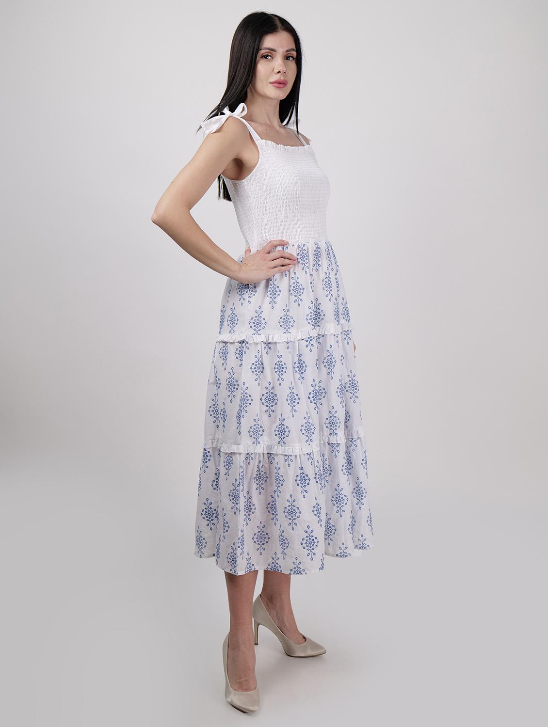 women tie up neck printed tiered dress - 21693330 - Standard Image - 2