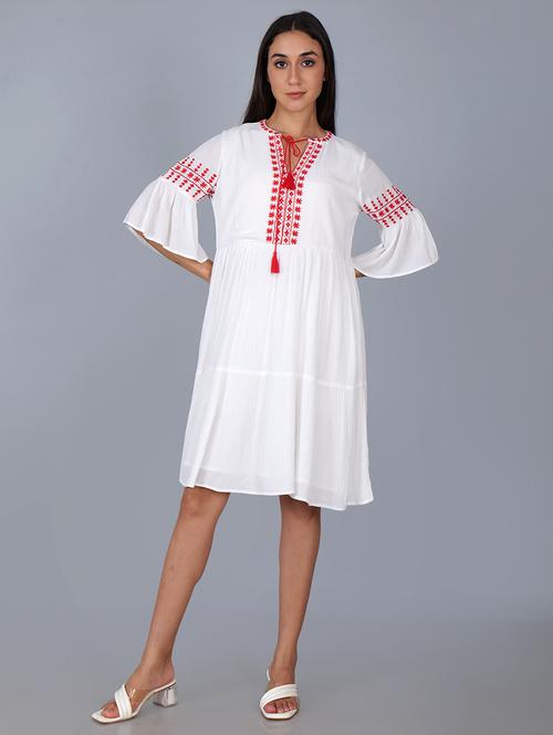women bell sleeves embroidered tiered dress - 21693339 -  Standard Image - 0