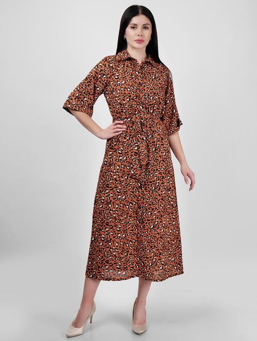 women shirt collar printed a-line dress - 21693347 - Standard Image - 0