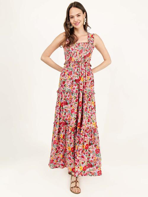 women square neck floral printed tiered dress - 21693348 -  Standard Image - 0