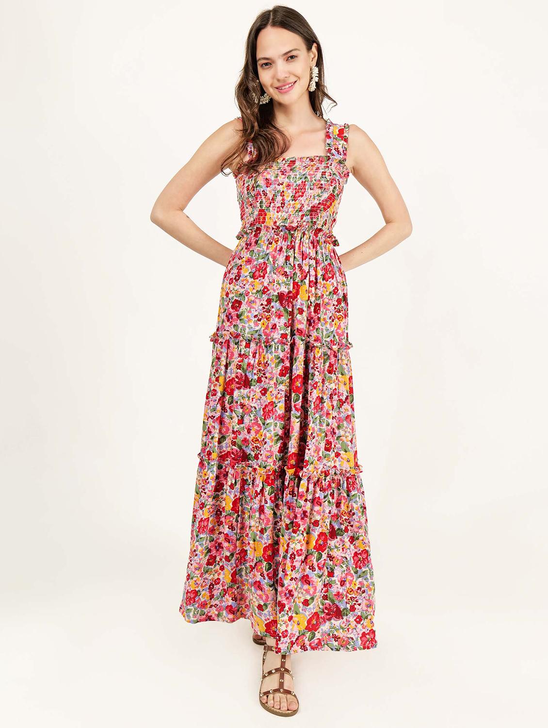 women square neck floral printed tiered dress - 21693348 -  Zoom Image - 0