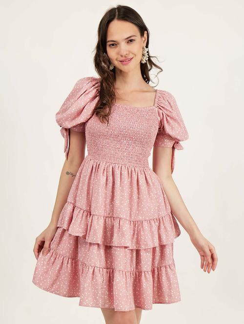 women square neck polka dots tiered dress - 21693351 - Standard Image - 0