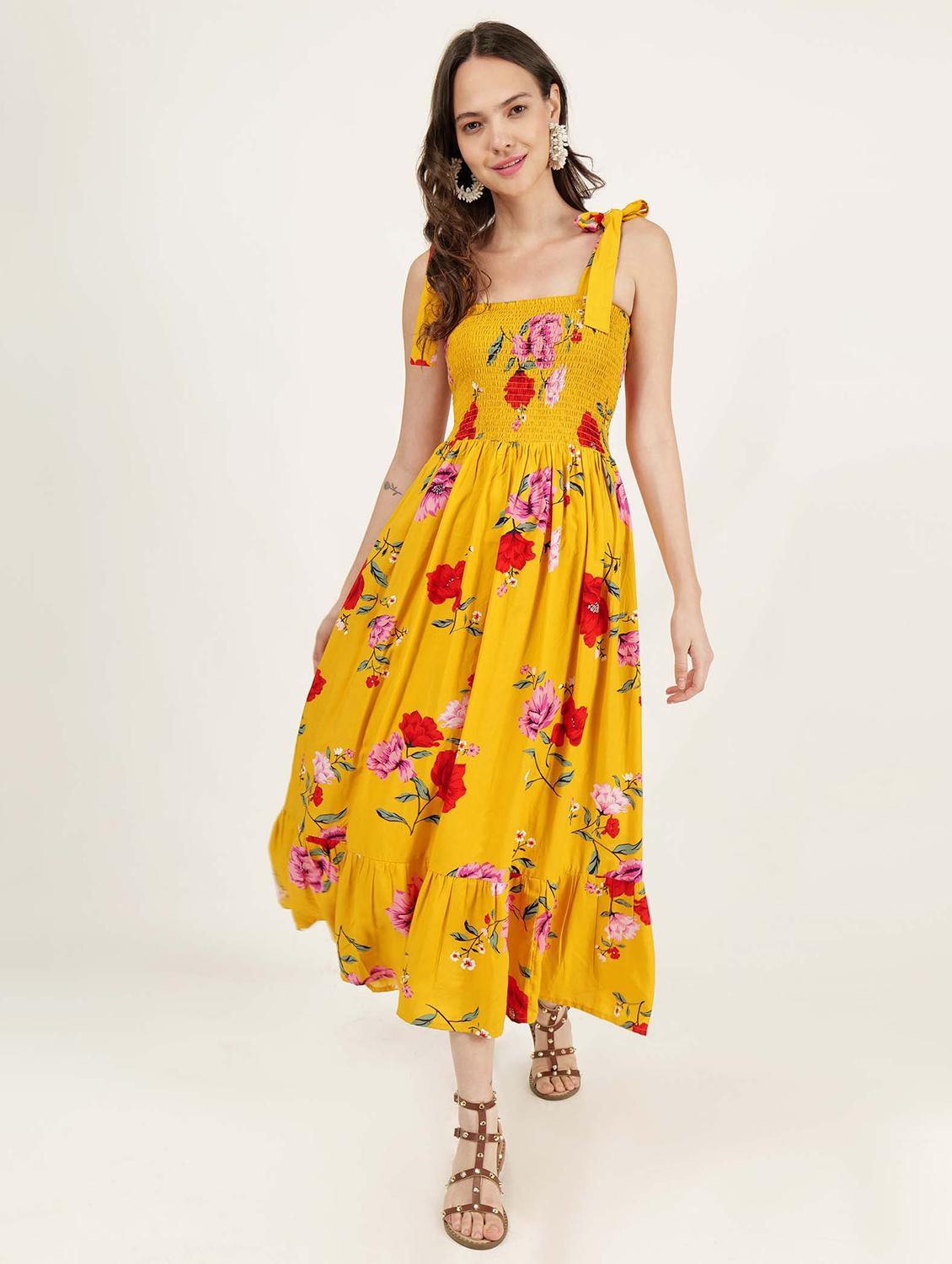 women tie-up neck floral printed tiered dress - 21693355 - Zoom Image - 0