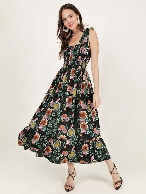 women tie up neck floral printed tiered dress - 21693356 -  Standard Image - 0