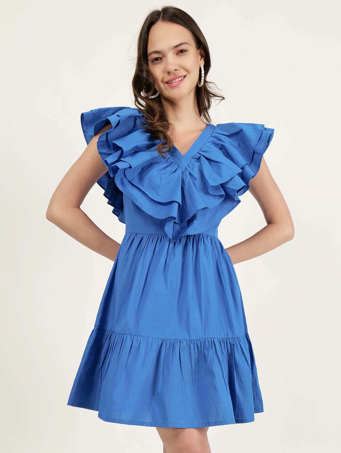 women v-neck solid tiered dress - 21693361 -  Zoom Image - 0