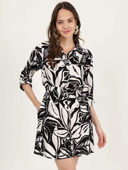 women printed three quarter a-line dress - 21693369 - Standard Image - 0