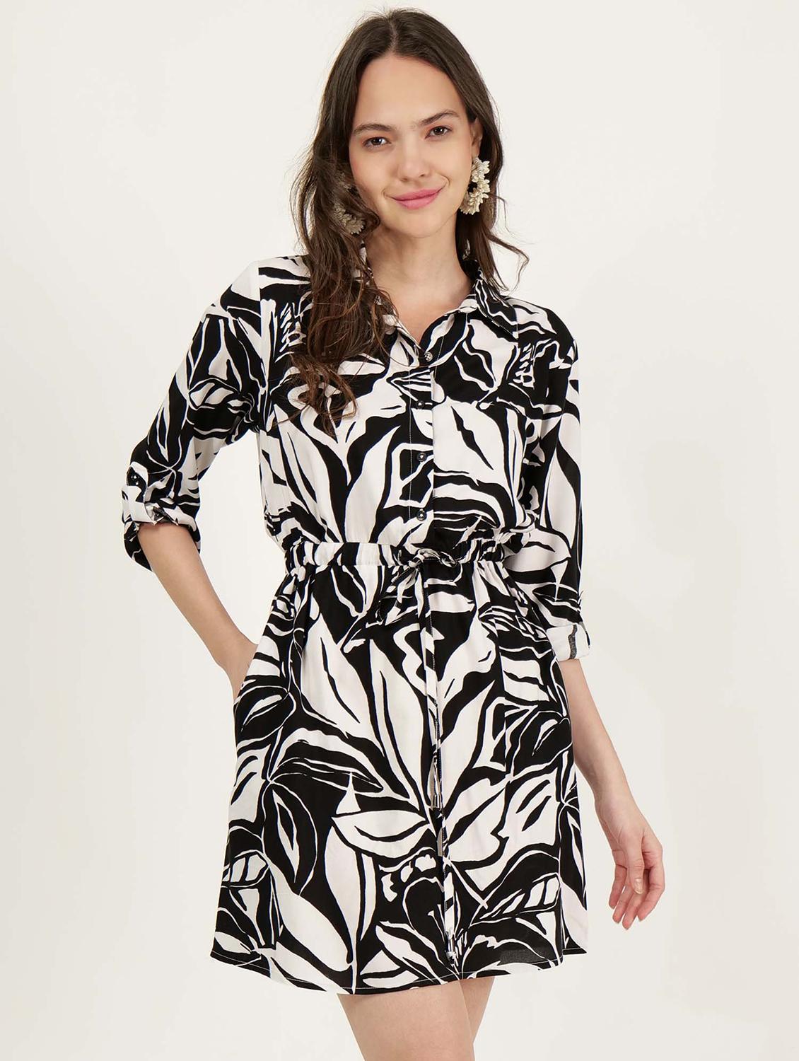 women printed three quarter a-line dress - 21693369 - Zoom Image - 0