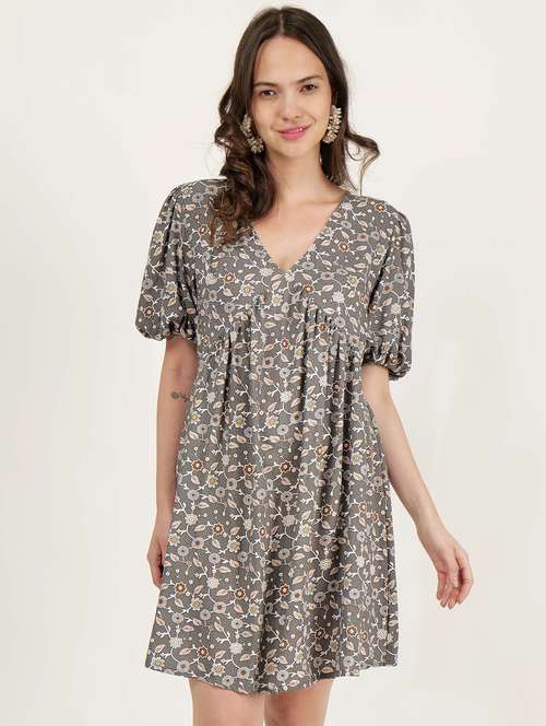 women floral printed v neck a-line dress - 21693371 -  Standard Image - 0