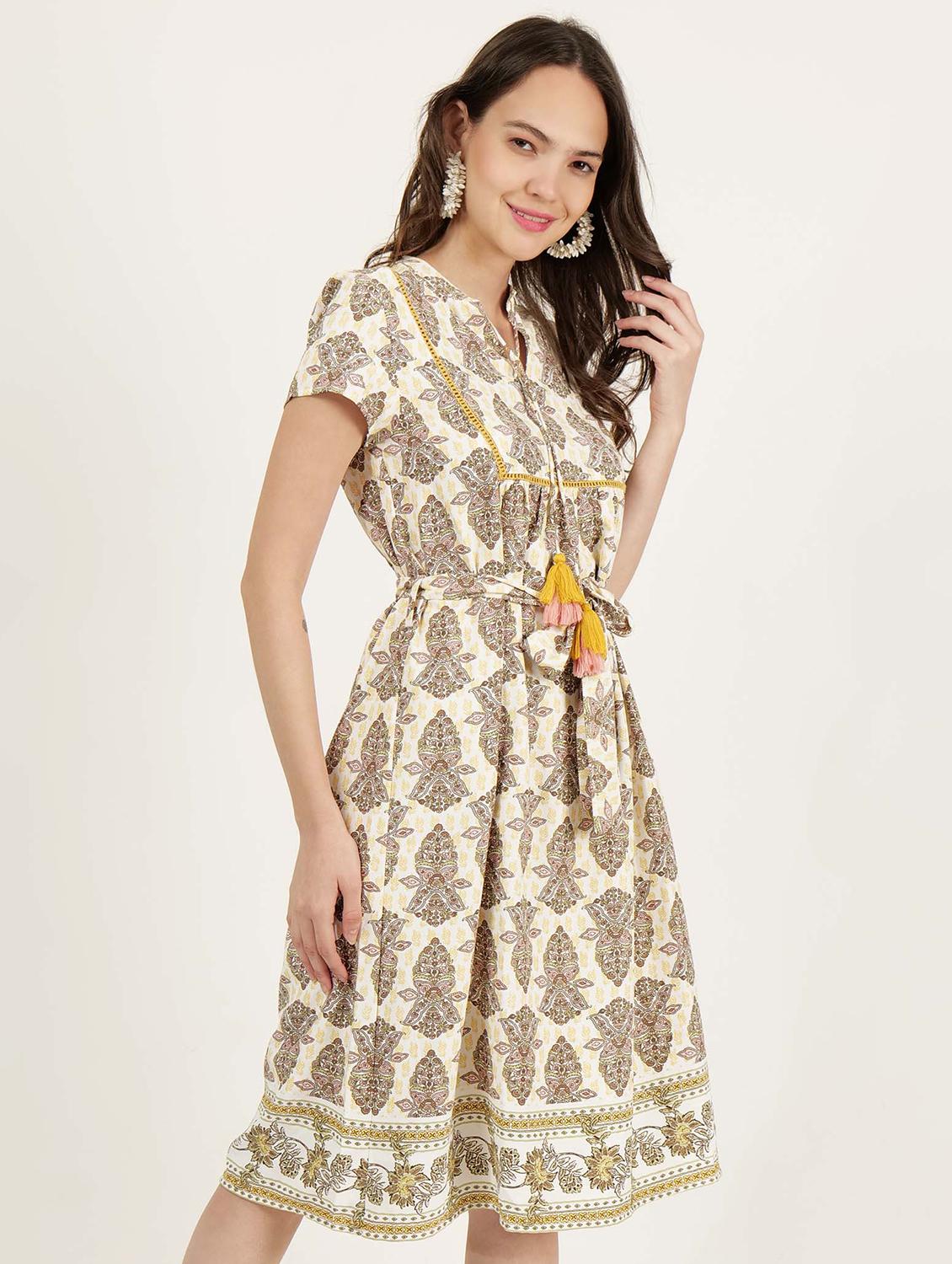 women printed short sleeve a-line ethnic dress - 21693372 - Standard Image - 2