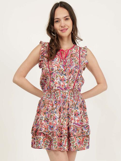 women multi color floral printed tiered dress - 21693373 -  Standard Image - 0