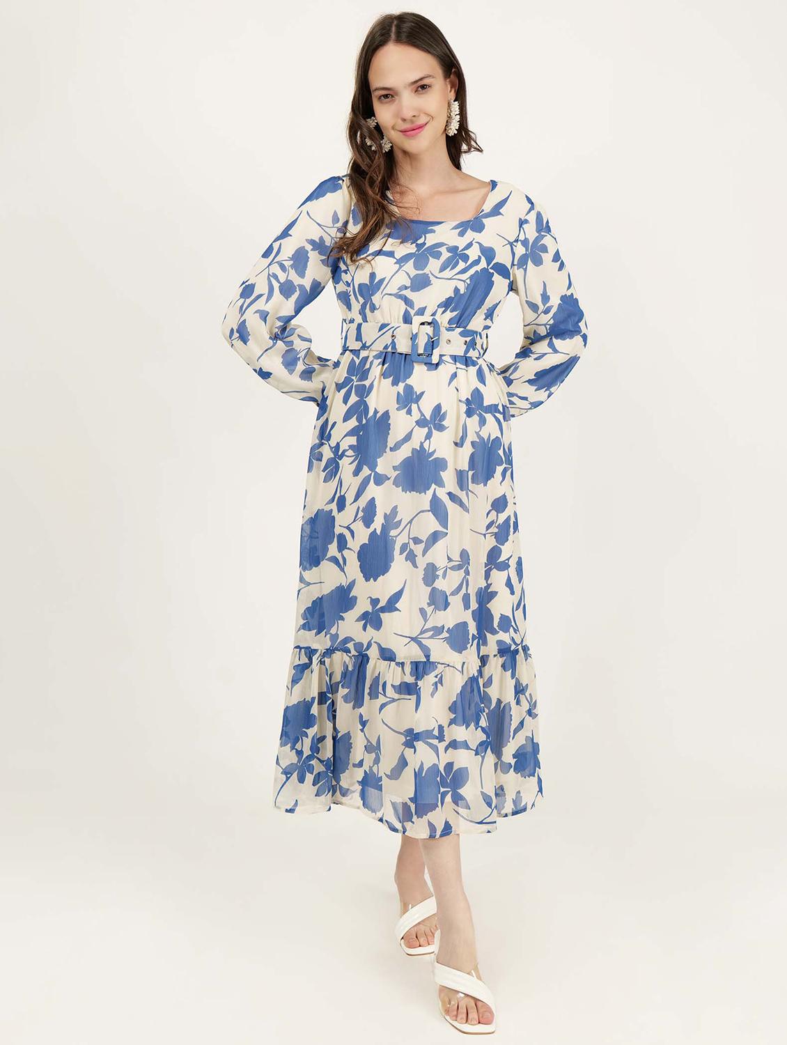 women floral printed square neck tiered dress - 21693375 -  Zoom Image - 0