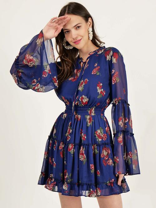 women floral printed bell sleeve tiered dress - 21693376 -  Standard Image - 0