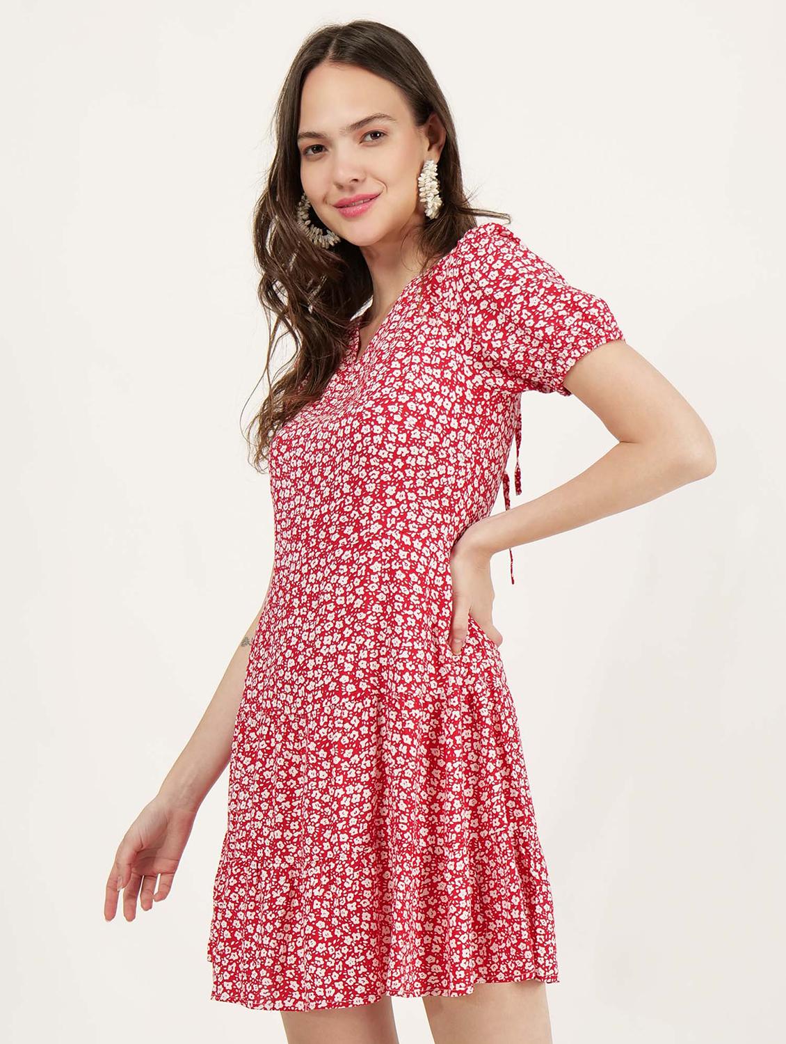 women printed puff sleeve tiered dress - 21693377 - Standard Image - 2