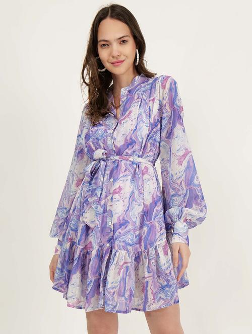 women abstract printed long sleeve tiered dress - 21693378 -  Standard Image - 0