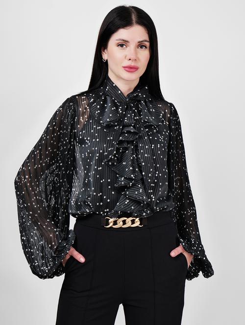 women polka dots printed tie-up neck top - 21693387 - Standard Image - 0