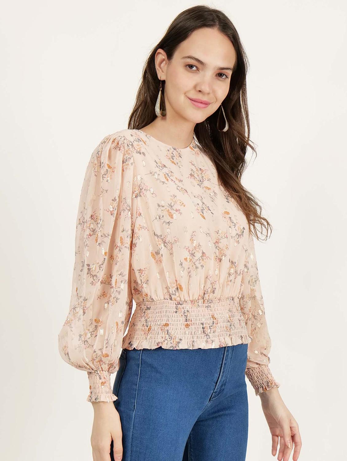 women florals printed puff sleeve top - 21693390 - Standard Image - 2