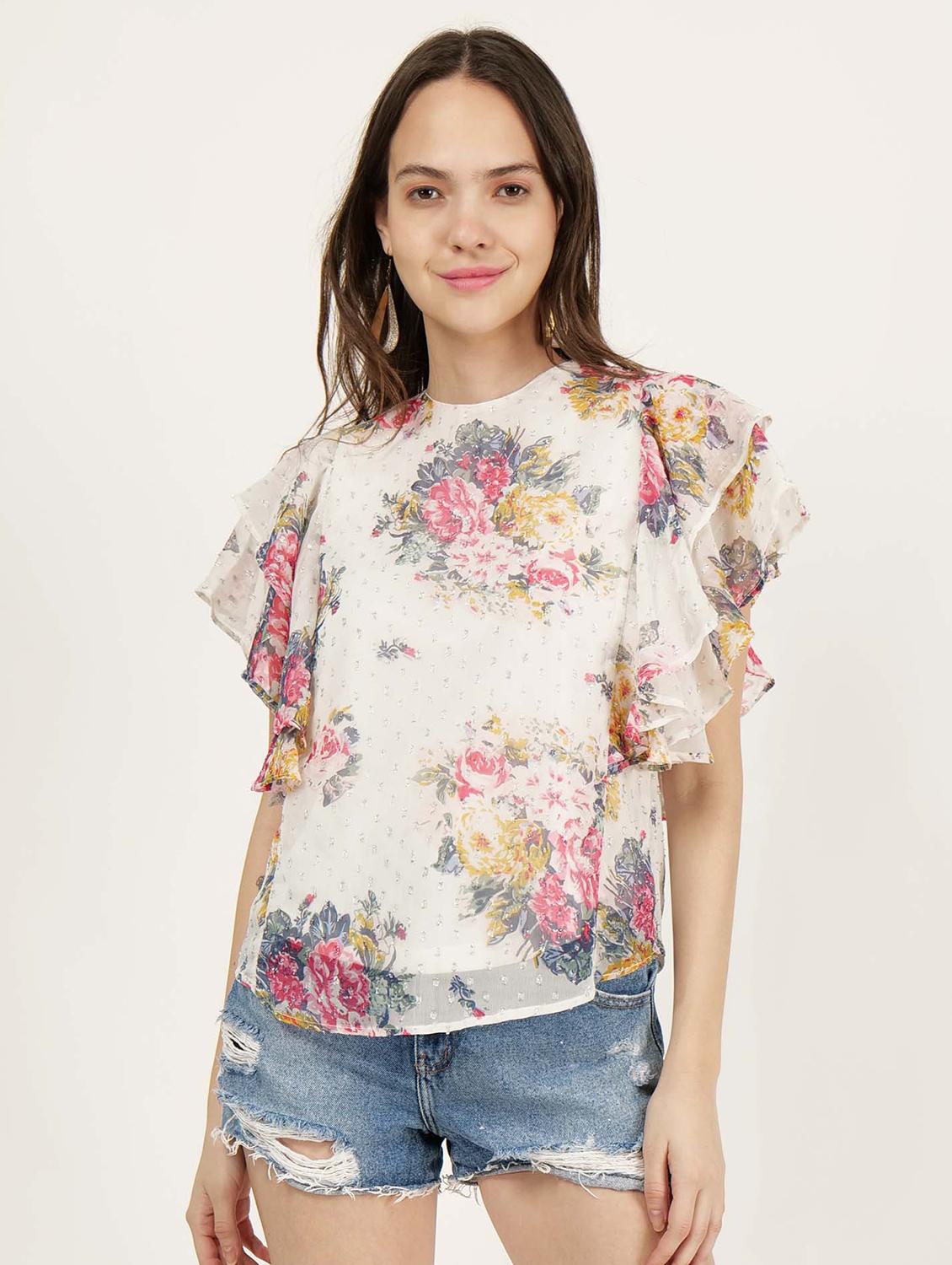 women white florals printed regular top - 21693391 - Zoom Image - 0