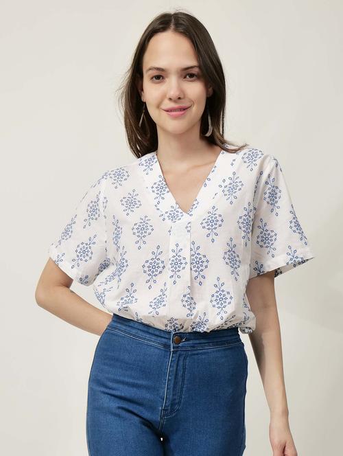 women geometric printed v neck top - 21693392 -  Standard Image - 0