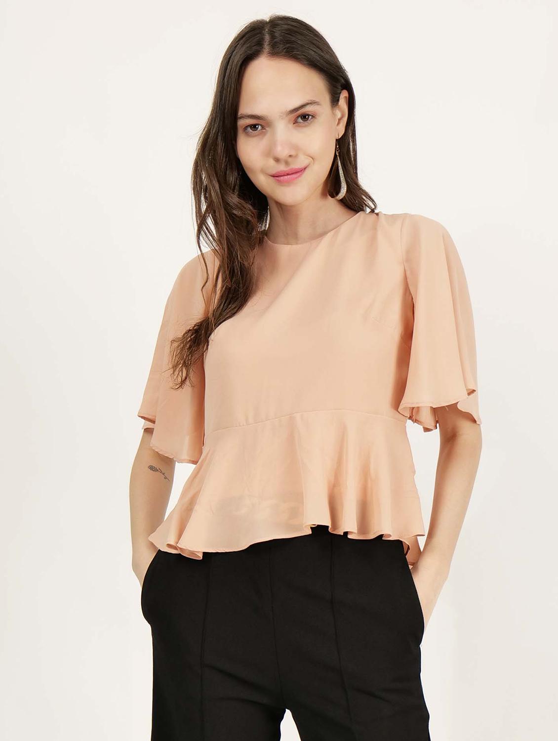 women peach solid round neck top - 21693397 - Zoom Image - 0
