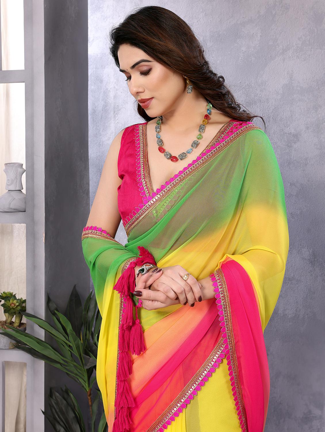 women multi color ombre lace work saree with blouse - 21693477 - Standard Image - 2