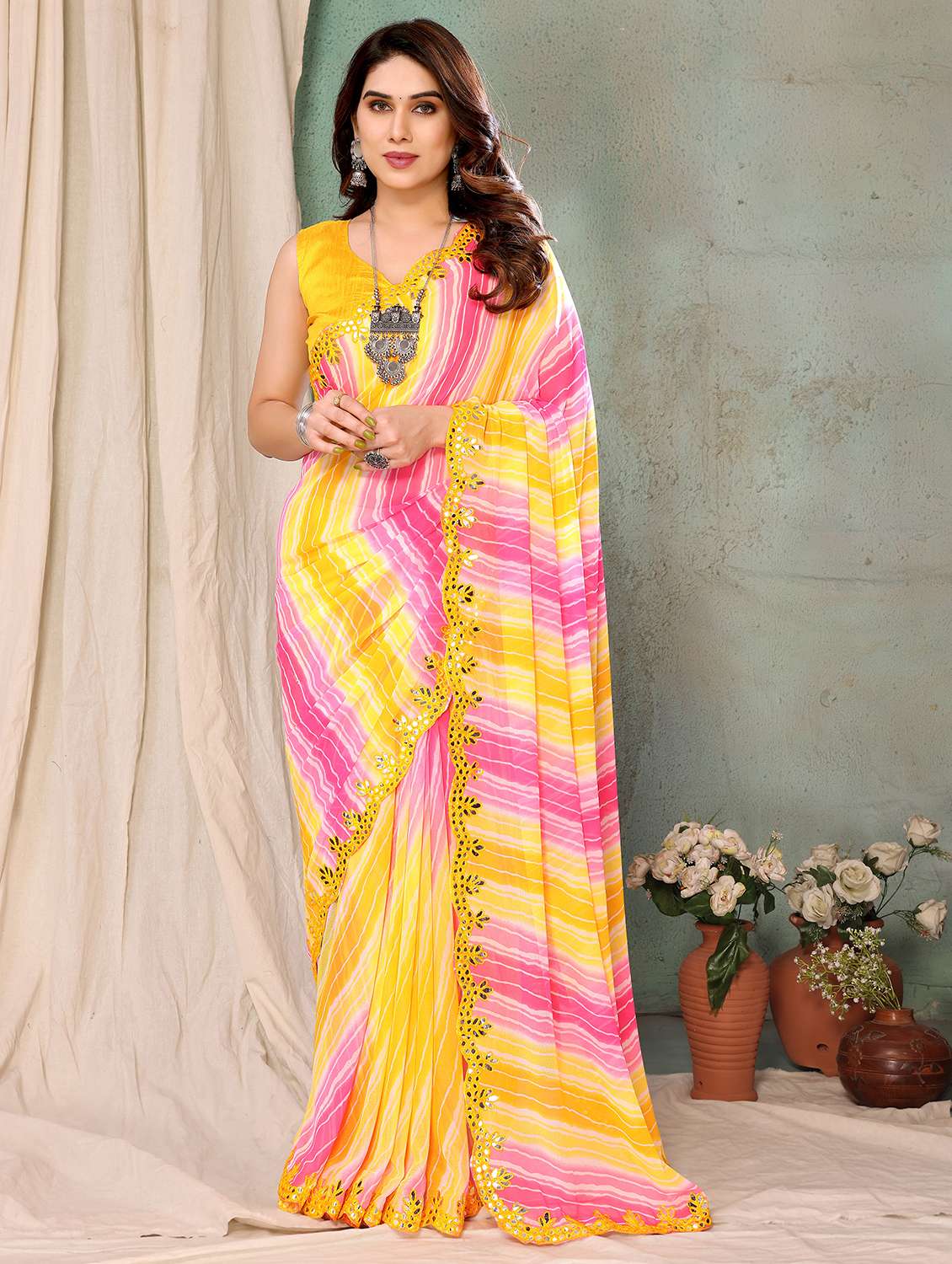 women leheriya ready to wear saree with blouse
