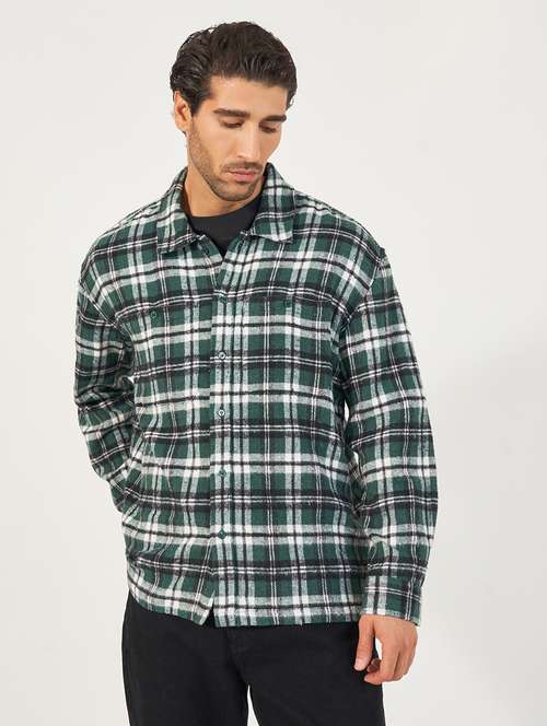 men long sleeves checkered casual shirt