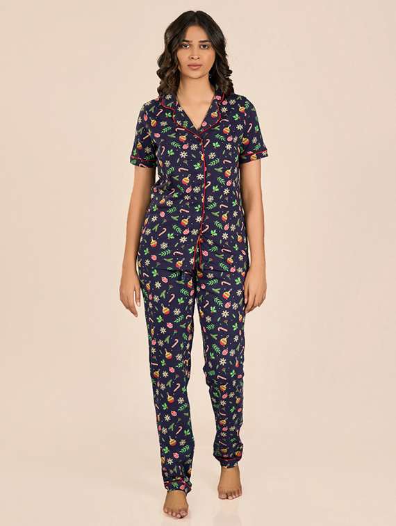 women printed pyjama nightwear set